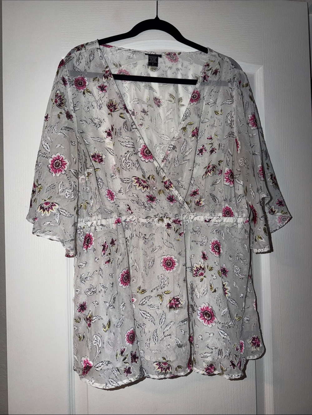 torrid White Floral Wrap Babydoll with Pink Accents